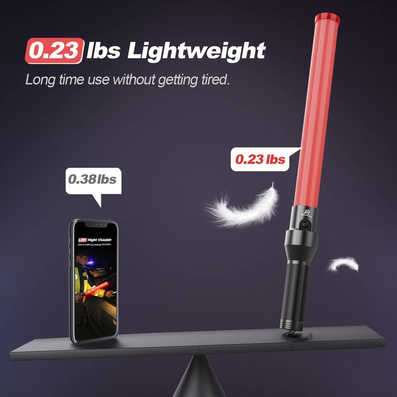 RoadHero 1 Pack Traffic Wand, 21 Inch Traffic Control Baton, Night Safety Light Wands with 3 Flashing Modes, Air Marshaling Signal Wand Plus White LED on Tip for Airport, Parking, Car Directing - Image 3